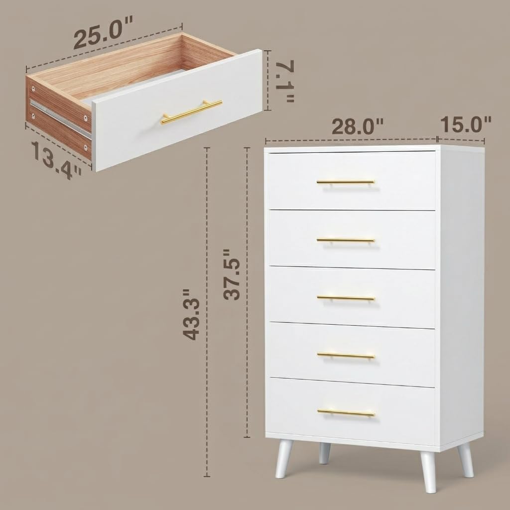 White 5 Drawer Dresser L955258