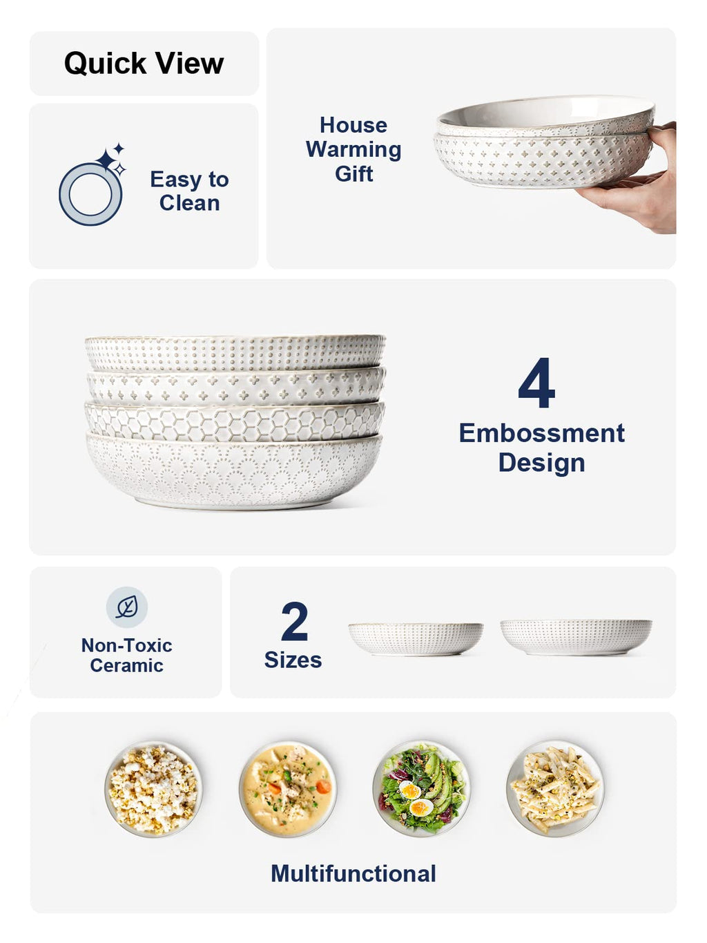 36 oz Ceramic Pasta Bowl Set of 4, Arctic White Q684