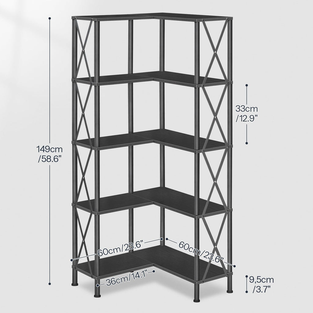 Black 5-Tier L-Shaped Corner Bookshelf E645887