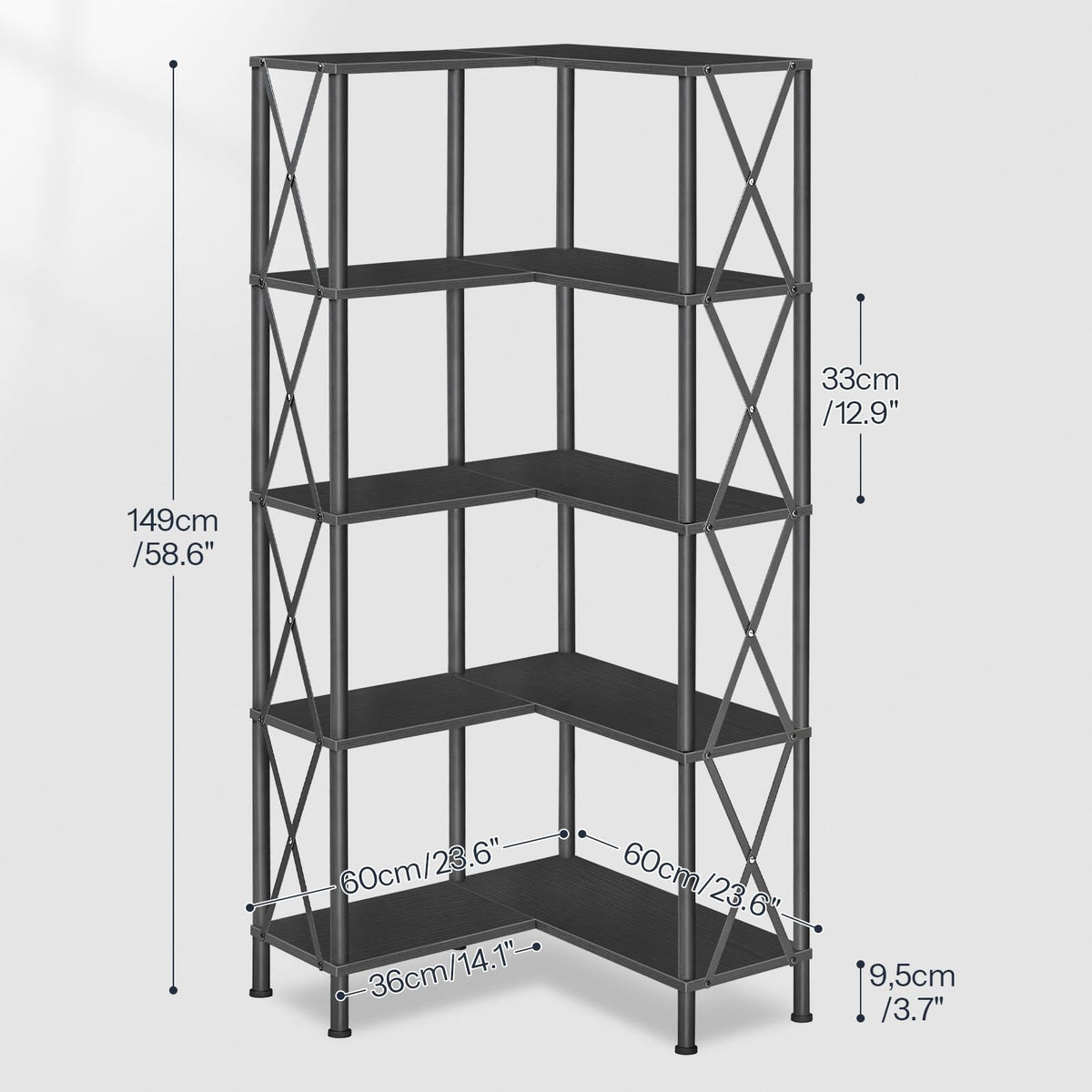 Black 5-Tier L-Shaped Corner Bookshelf E645887