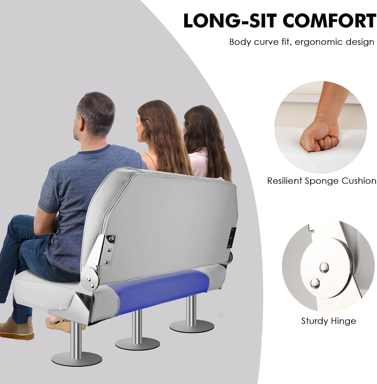 Folding Boat Seat Grey and Blue X39223
