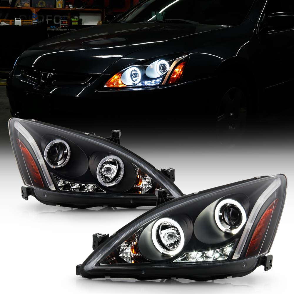 For 2003-2007 Honda Accord Black Housing Projector Headlights M255223