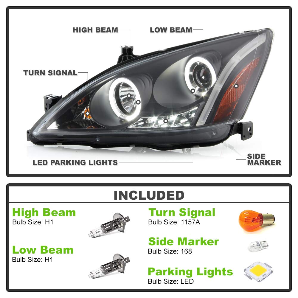 For 2003-2007 Honda Accord Black Housing Projector Headlights M255223