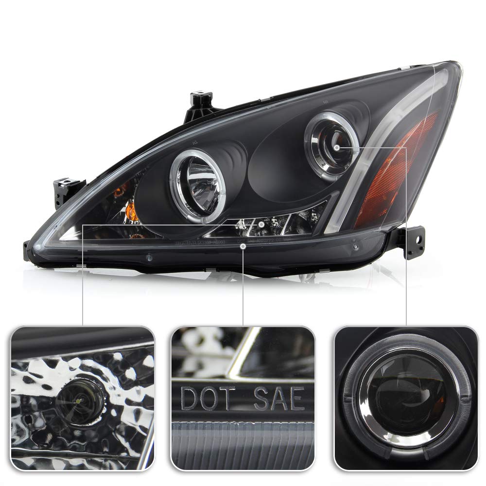 For 2003-2007 Honda Accord Black Housing Projector Headlights M255223
