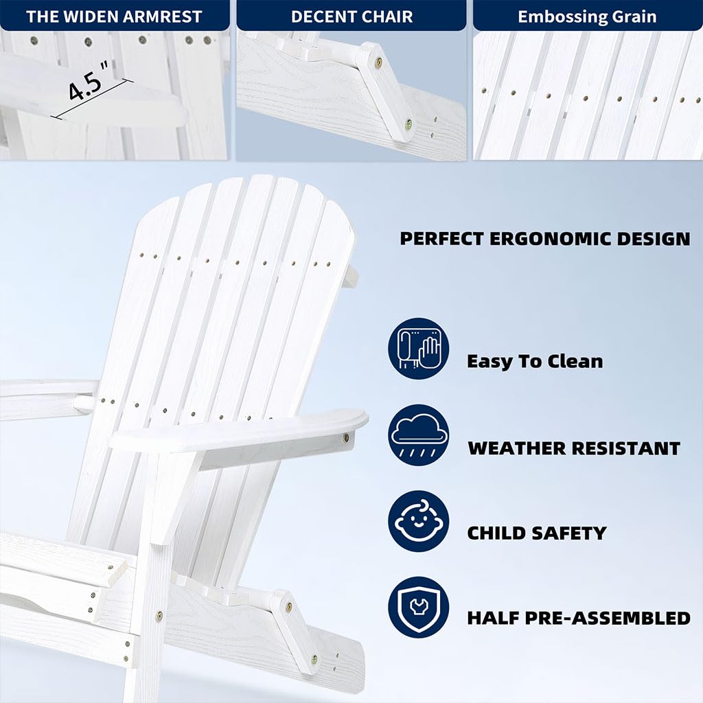 White Oversized Folding Adirondack Chair Set of 2 X842