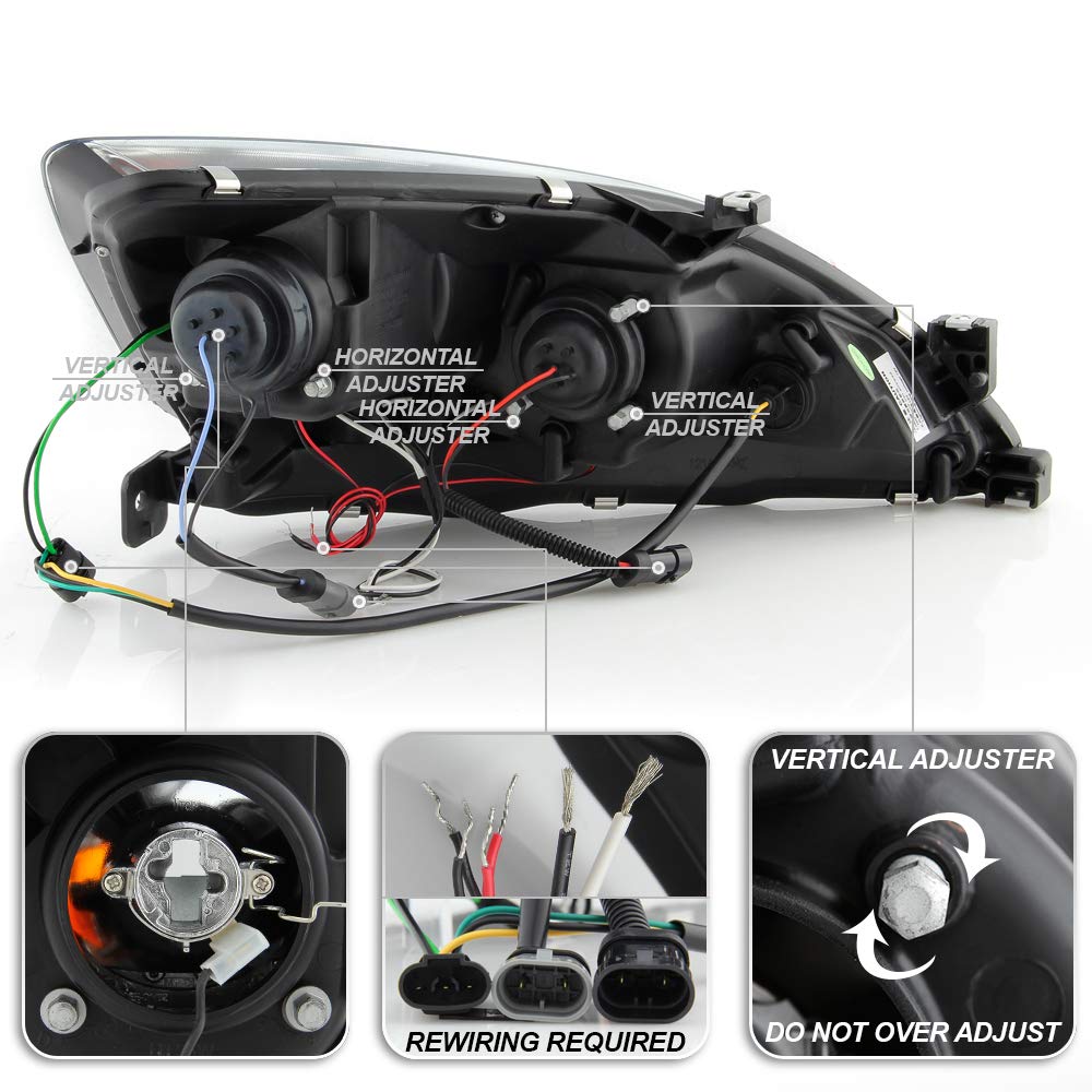 For 2003-2007 Honda Accord Black Housing Projector Headlights M255223