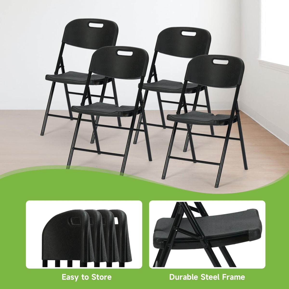 Black Plastic Folding Chair Set of 10 L1220