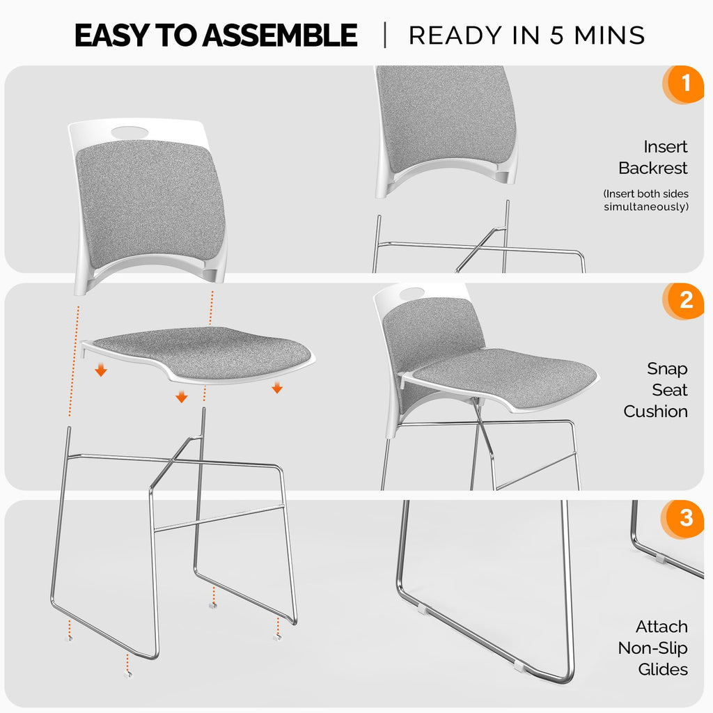 Grey Plastic Mesh Padded Stackable Chairs Set of 8 G57442