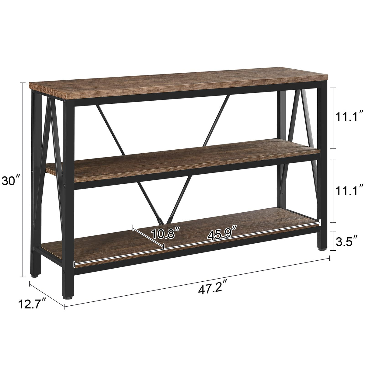 Brown 3 Tier Console Table with Open Shelves F235514
