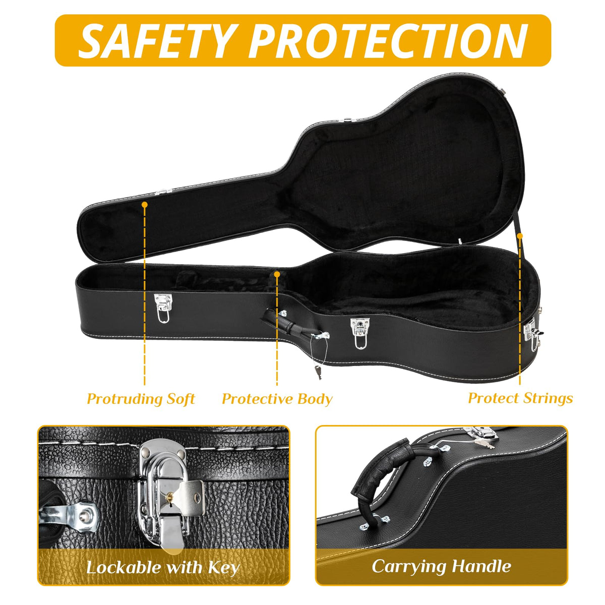 41 Inch Acoustic Guitar Hard Case with Lock Latch, Black O97440