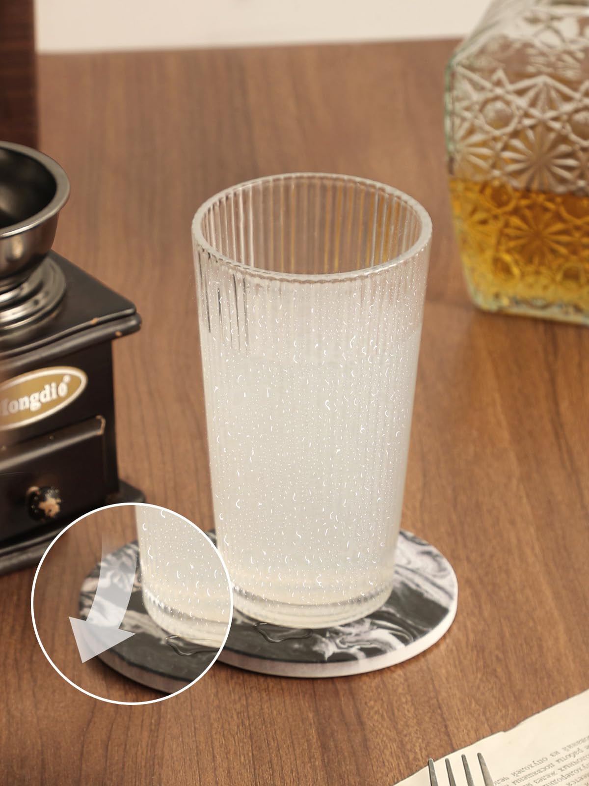 Black Marble Style Ceramic Coasters Set of 6 with Holder C429