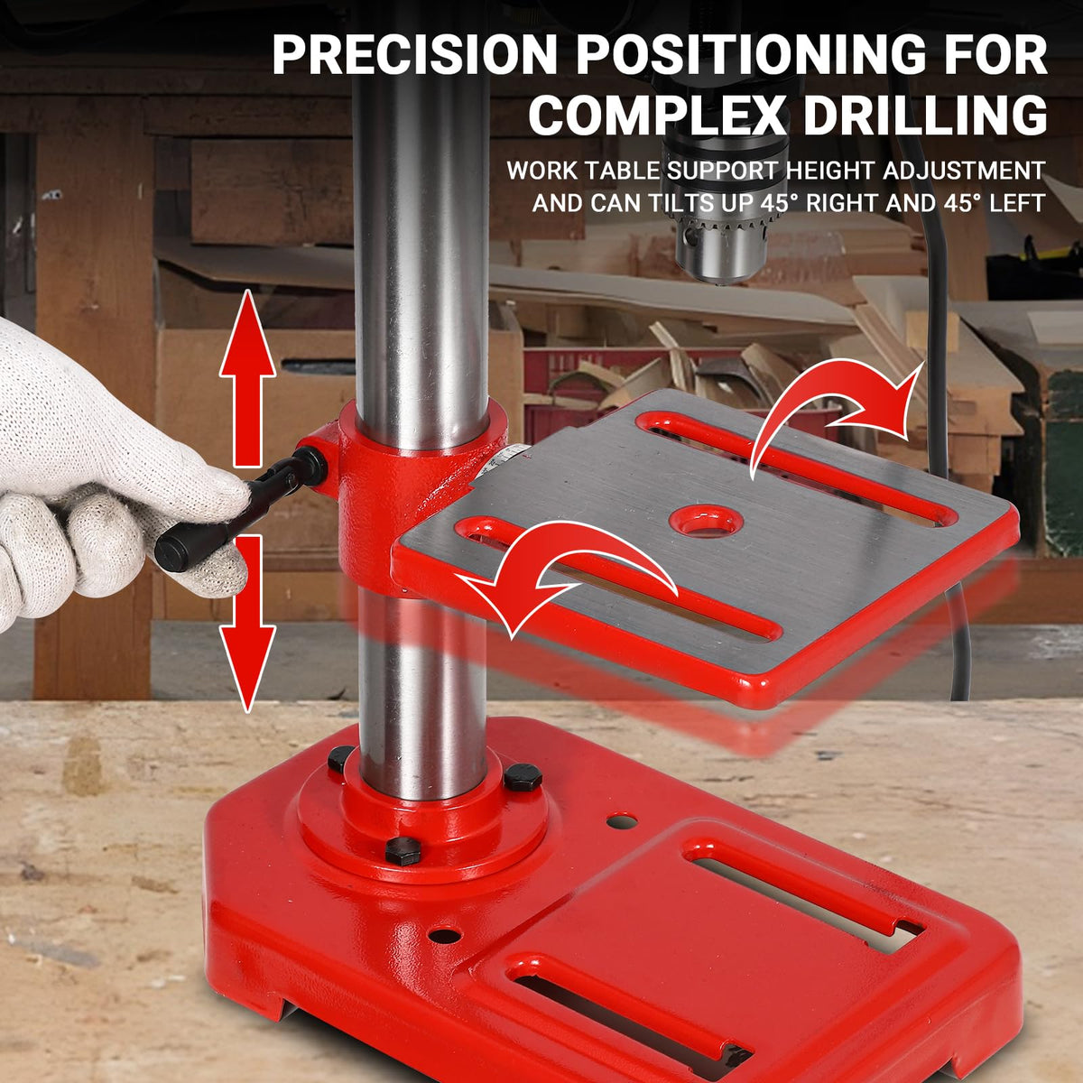 8" Benchtop Drill Press with 5 Adjustable Speeds and Tilting Worktable L51009