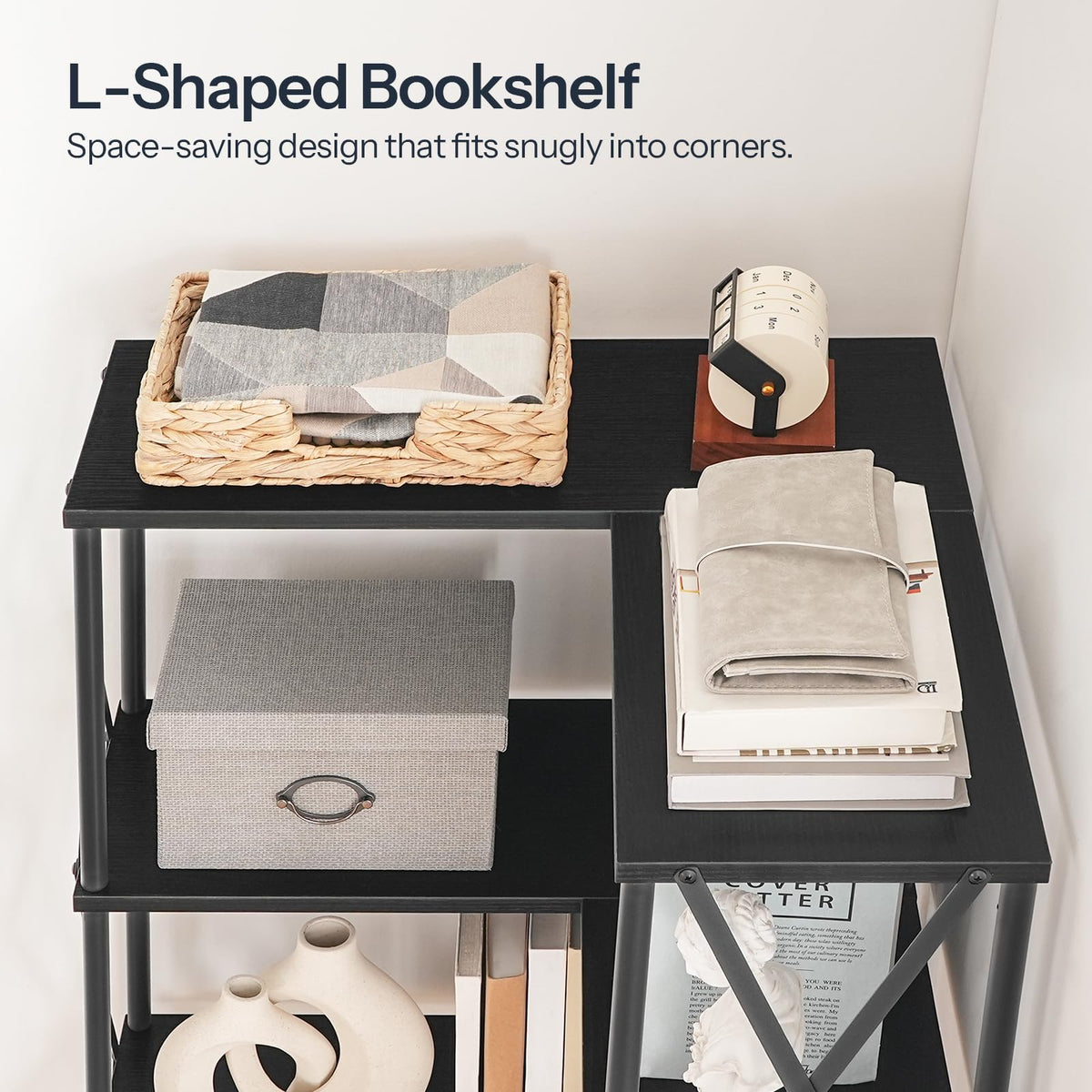 Black 5-Tier L-Shaped Corner Bookshelf E645887