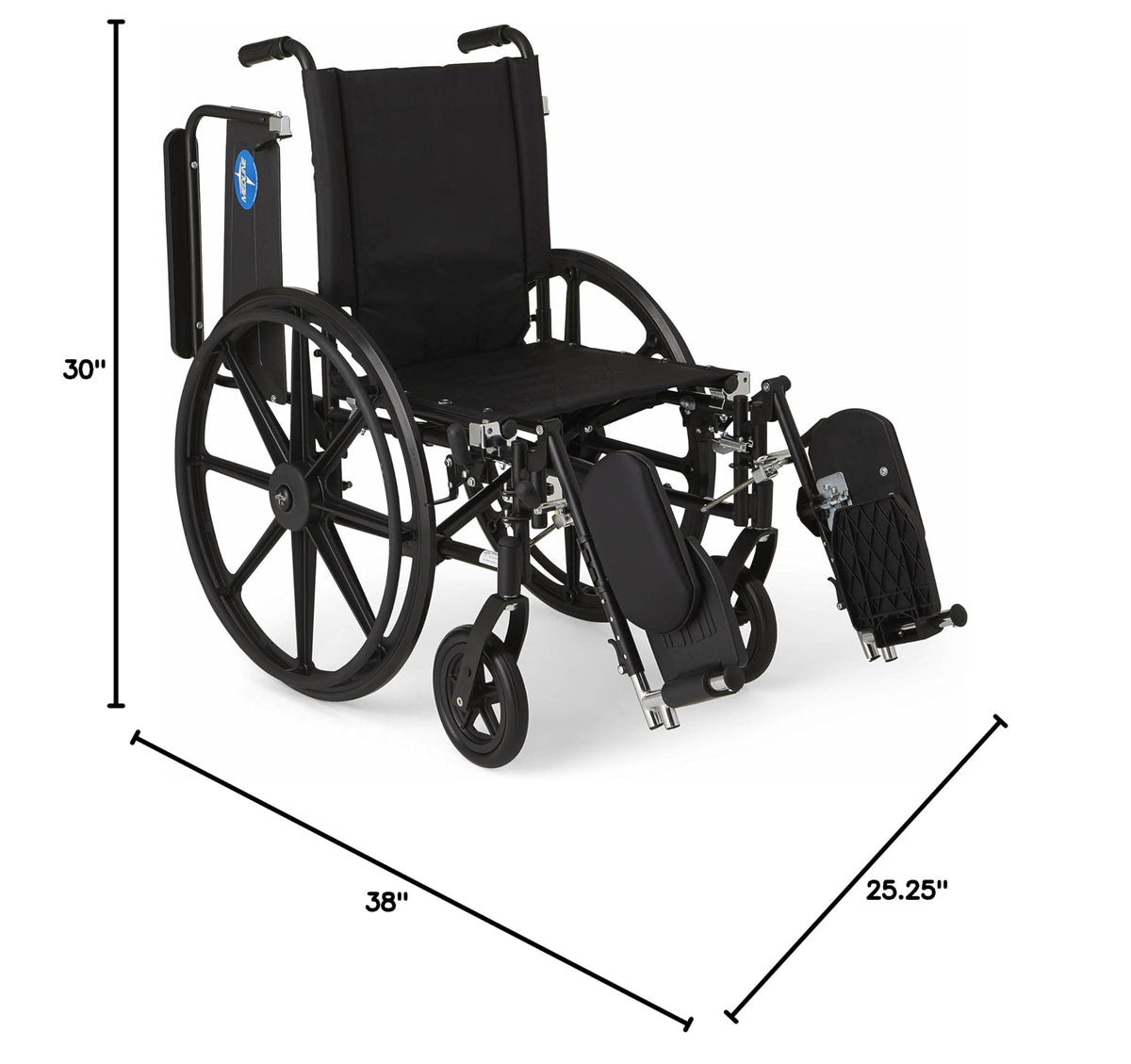 Lightweight Wheelchair with Swing-Back Desk-Length Arms and Elevating Leg Rests A482