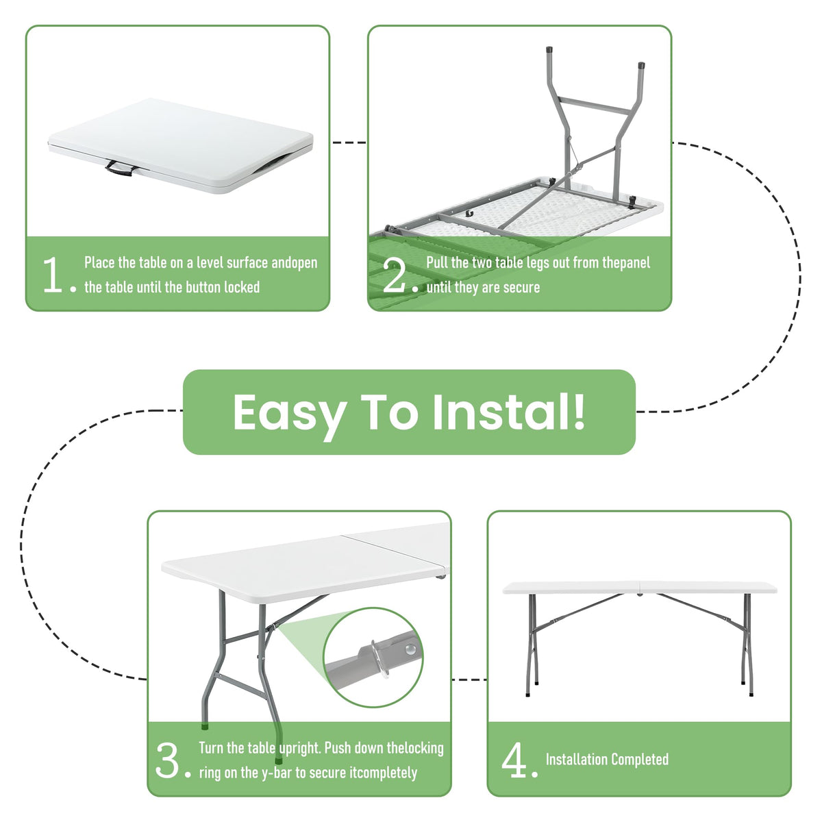 White Plastic Folding Table with Carry Handle I990