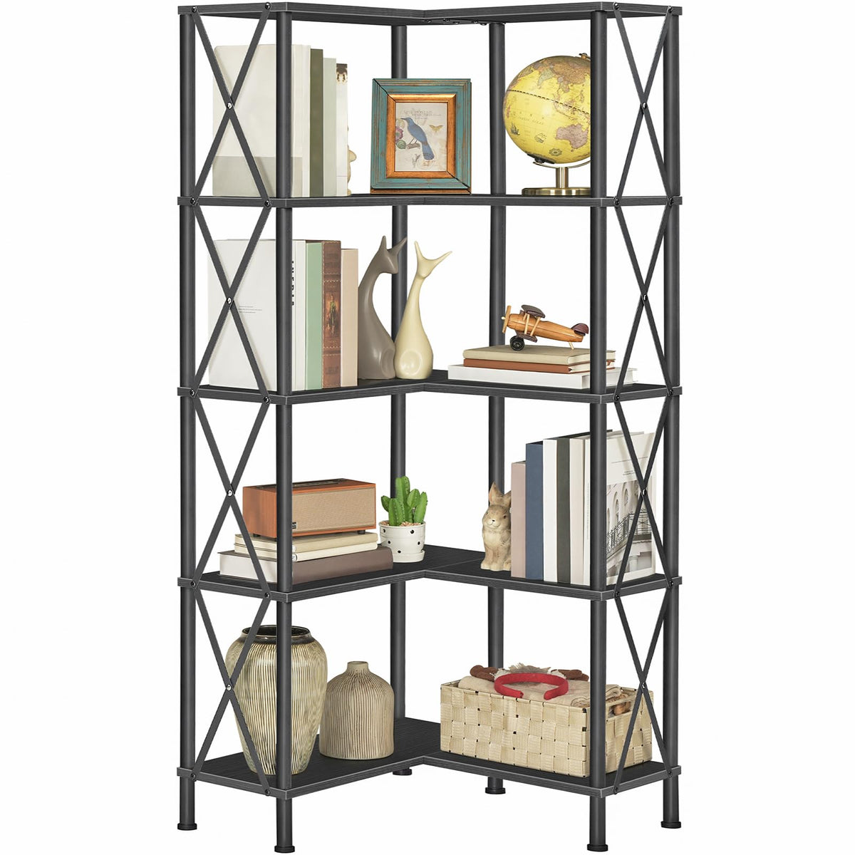 Black 5-Tier L-Shaped Corner Bookshelf E645887