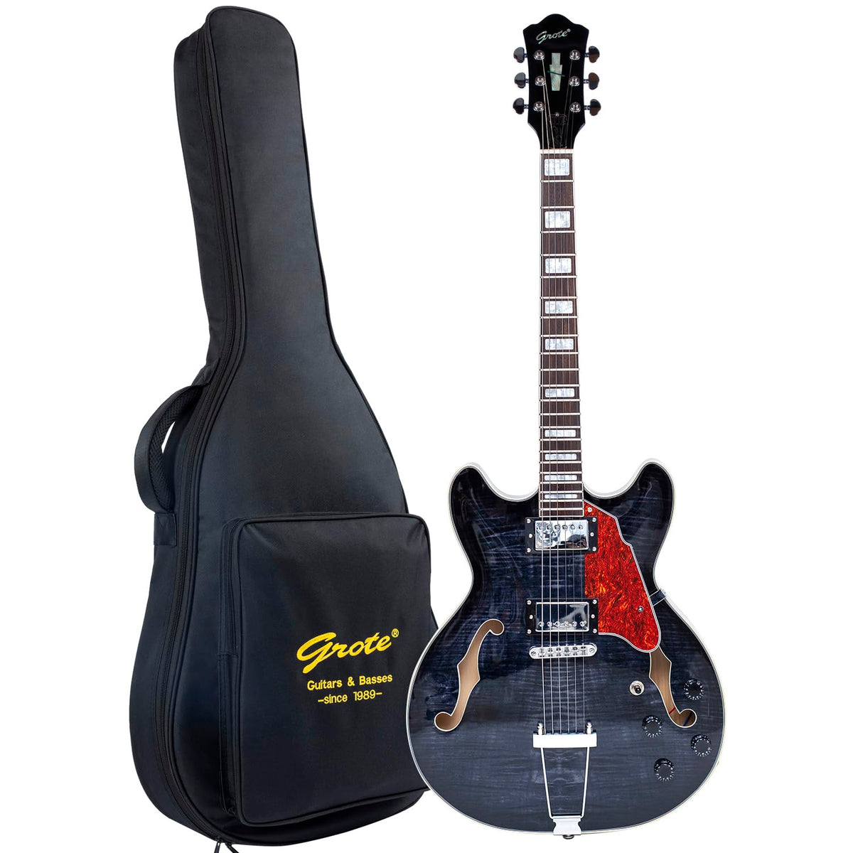 Black Semi-Hollow Body Electric Guitar with Gig Bag J71184