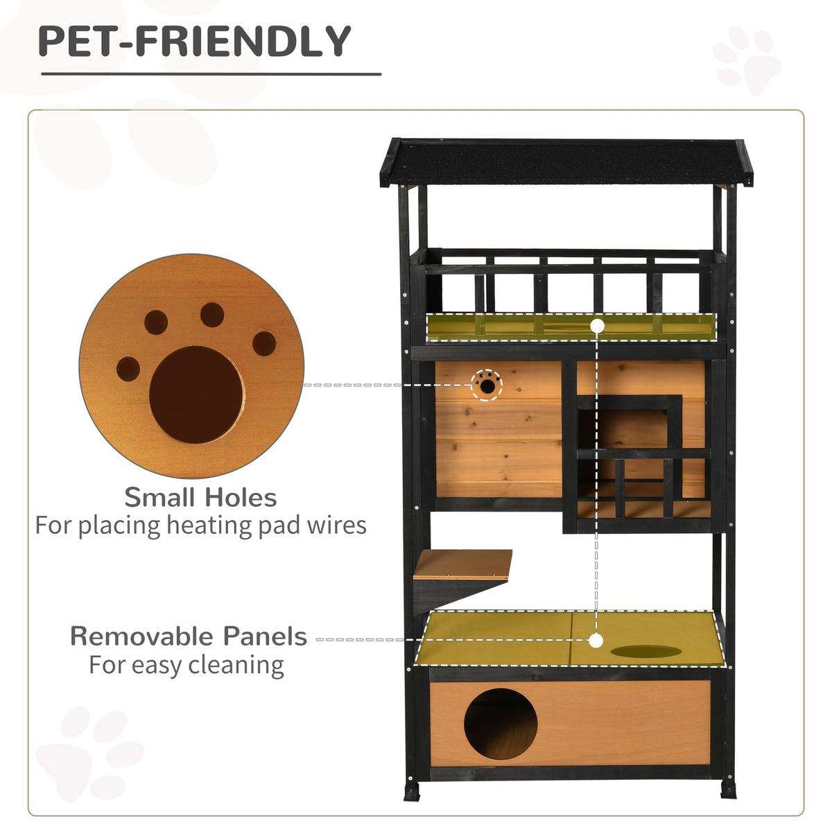 3-Story Wooden Outdoor Cat House with Raised Floor C5923