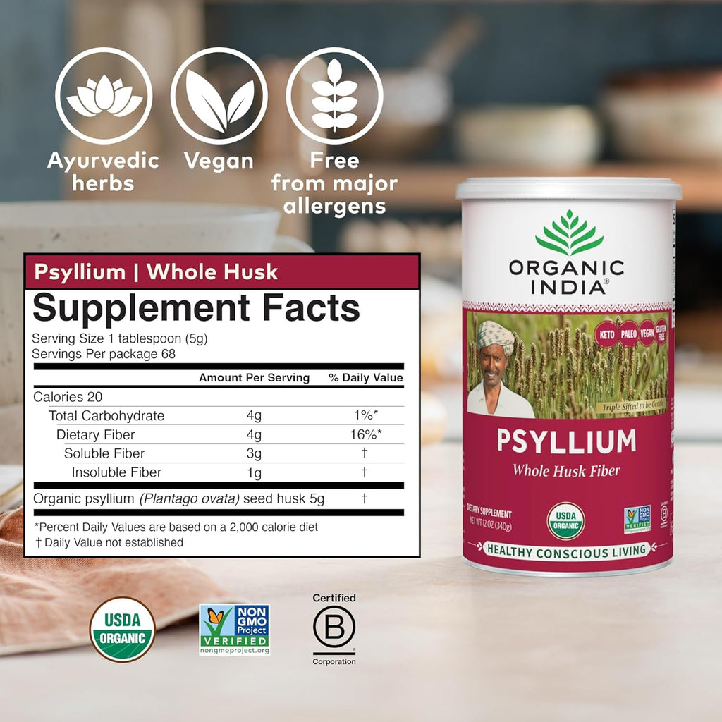 Whole Psyllium Husk Powder Organic Vegan 12 oz W8314