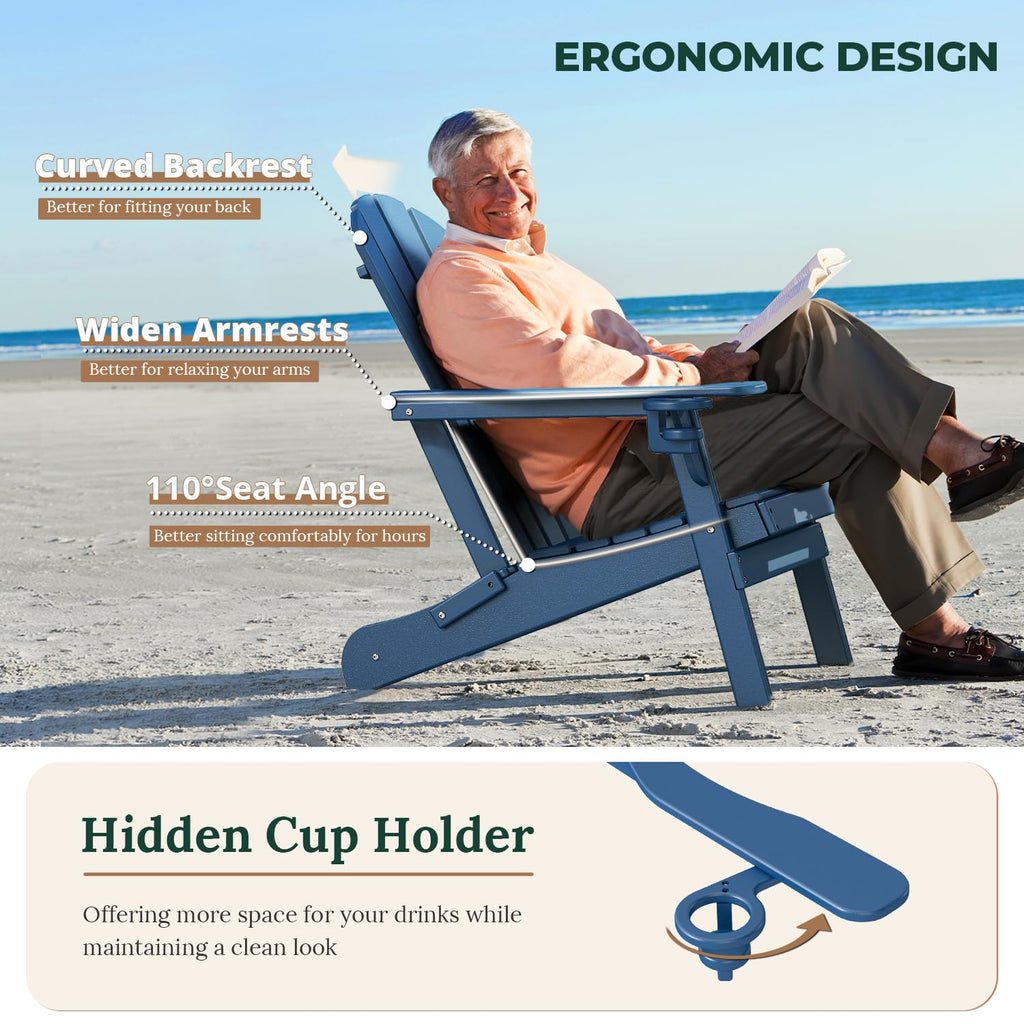Folding Adirondack Chairs Set of 4 Blue HDPE Plastic J433
