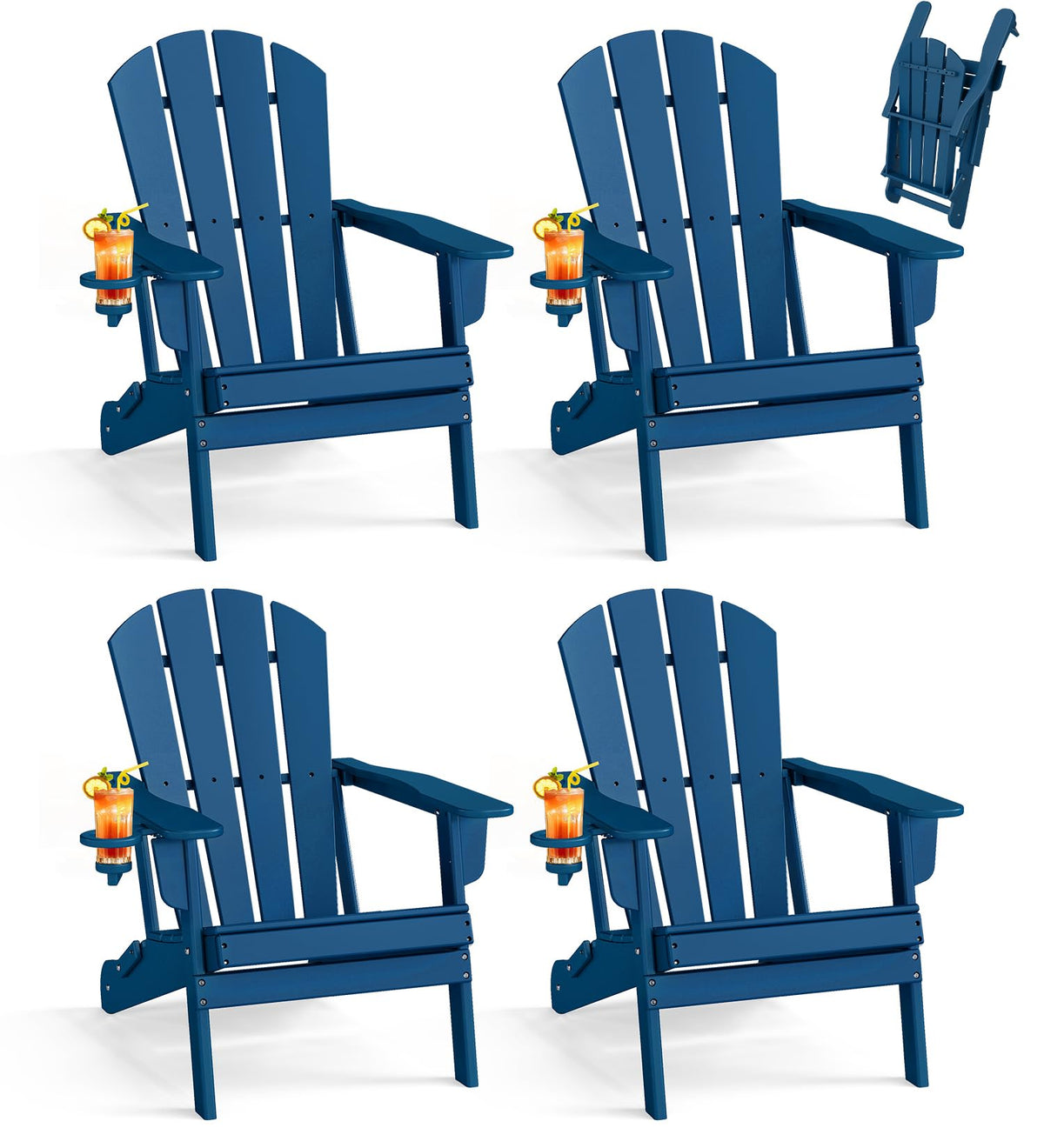 Folding Adirondack Chairs Set of 4 Blue HDPE Plastic J433