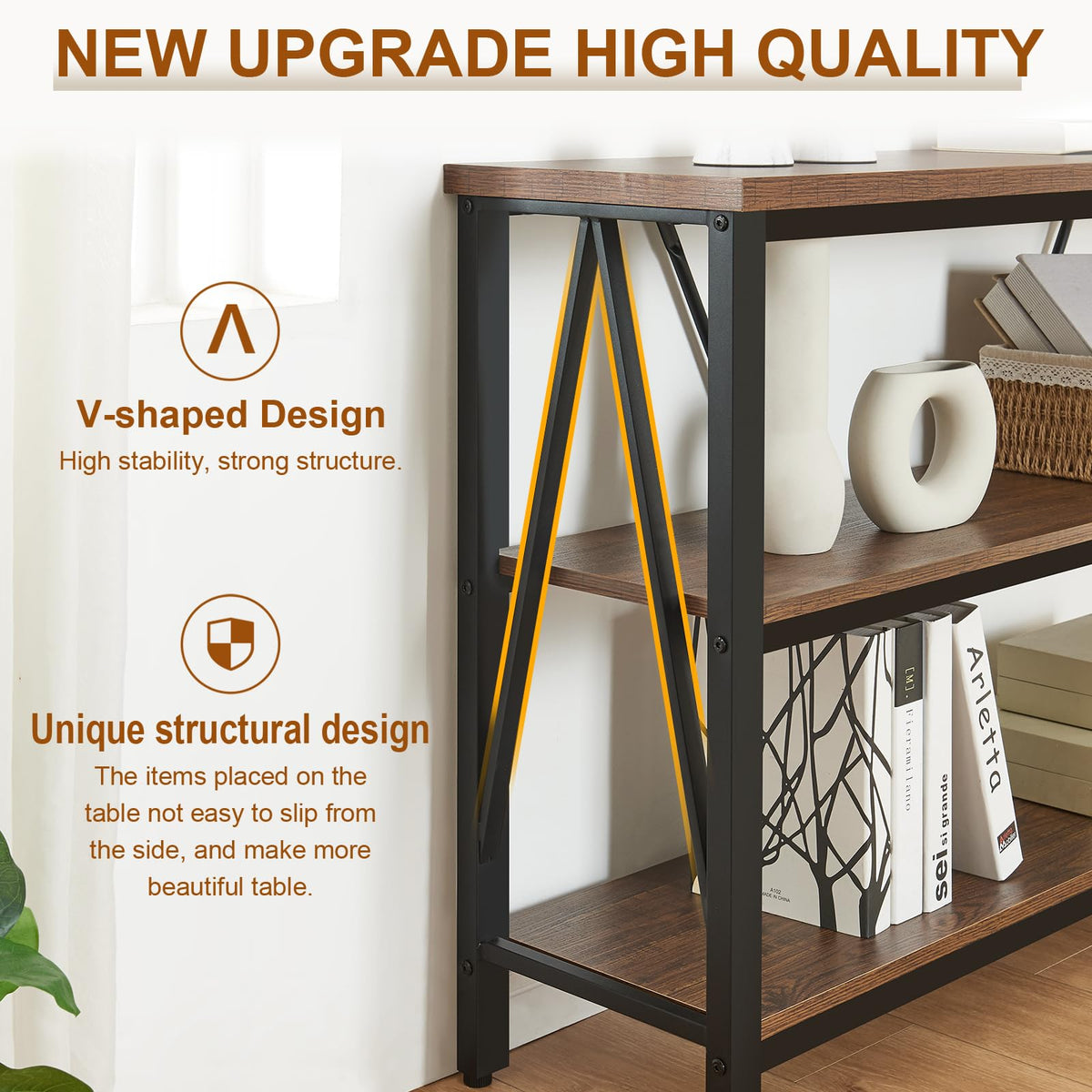 Brown 3 Tier Console Table with Open Shelves F235514