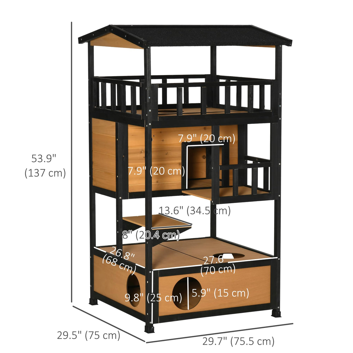 3-Story Wooden Outdoor Cat House with Raised Floor C5923