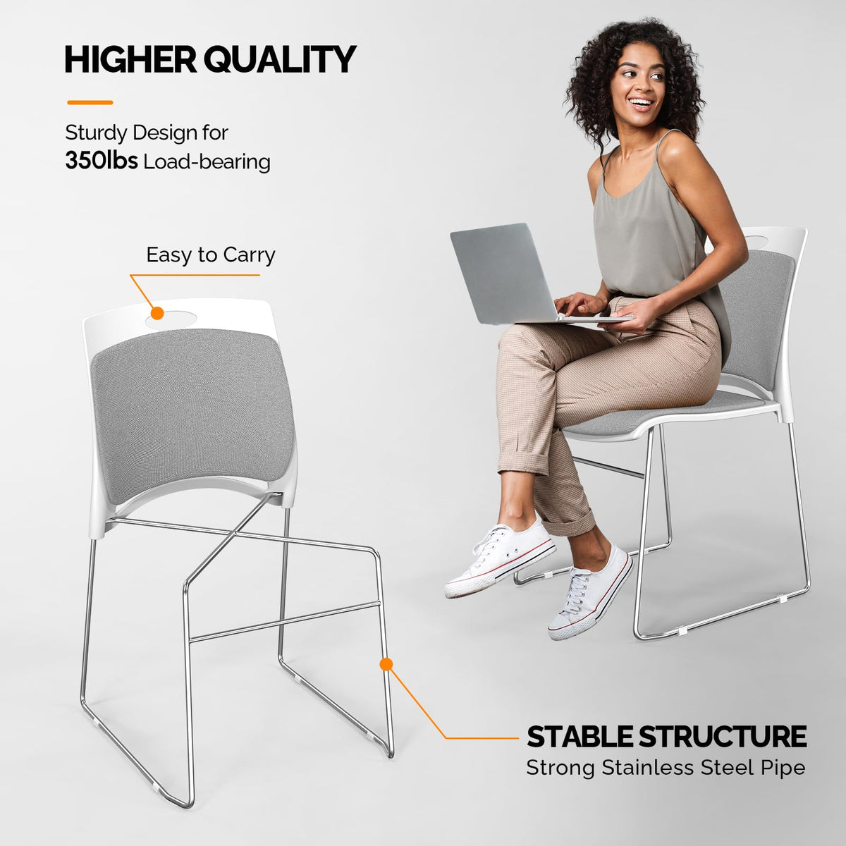 Grey Plastic Mesh Padded Stackable Chairs Set of 8 G57442