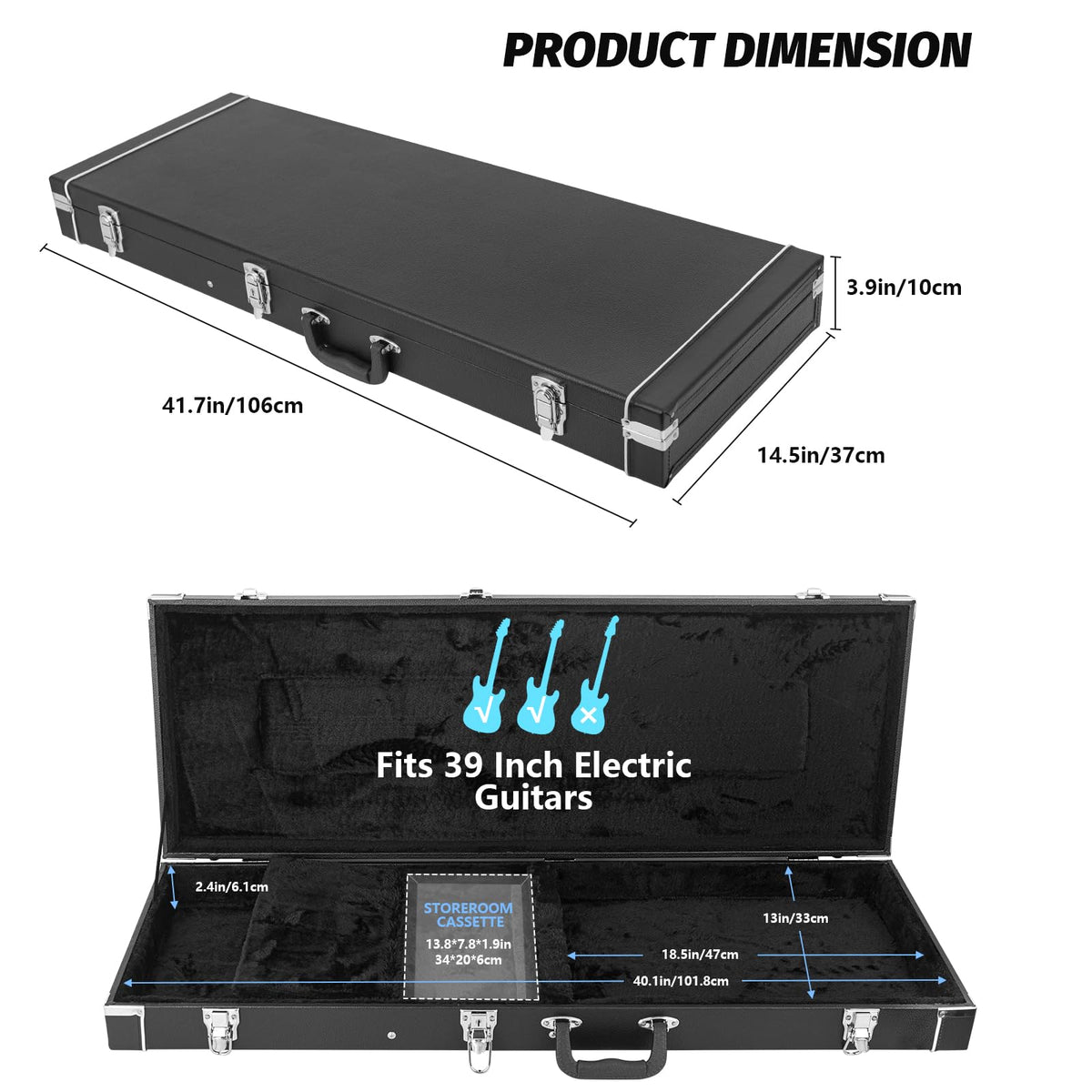39-Inch Electric Guitar Hard Shell Case with Lock Latch W10857