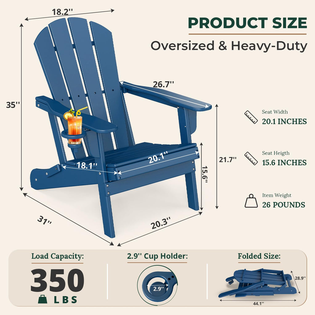 Folding Adirondack Chairs Set of 4 Blue HDPE Plastic J433
