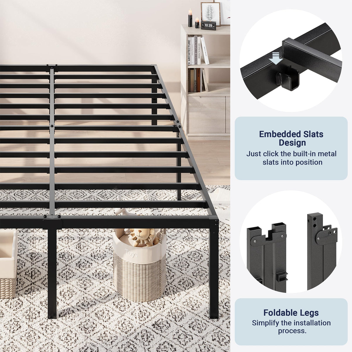 Queen 18 Inch Metal Bed Frame with Storage I1417