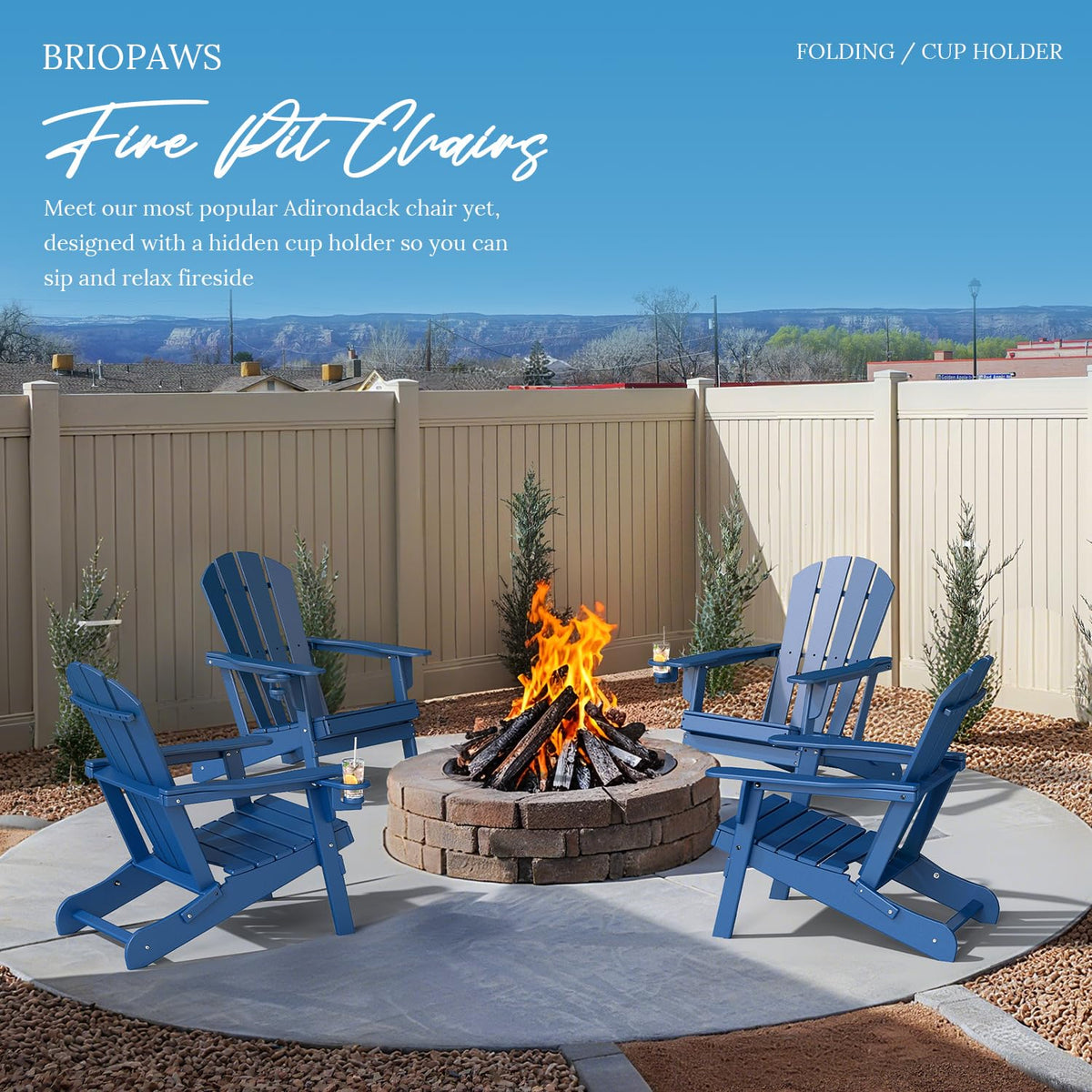 Folding Adirondack Chairs Set of 4 Blue HDPE Plastic J433