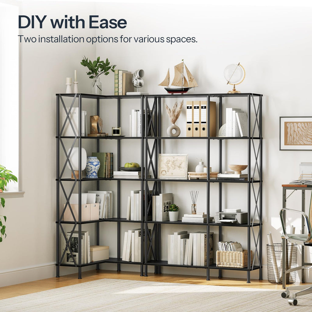 Black 5-Tier L-Shaped Corner Bookshelf E645887