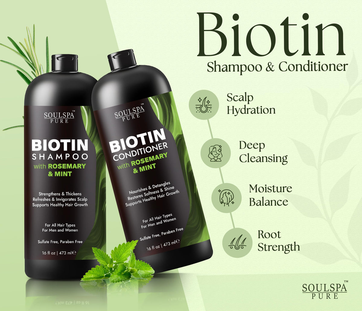 Biotin Rosemary Shampoo and Conditioner Set 16 fl oz V616