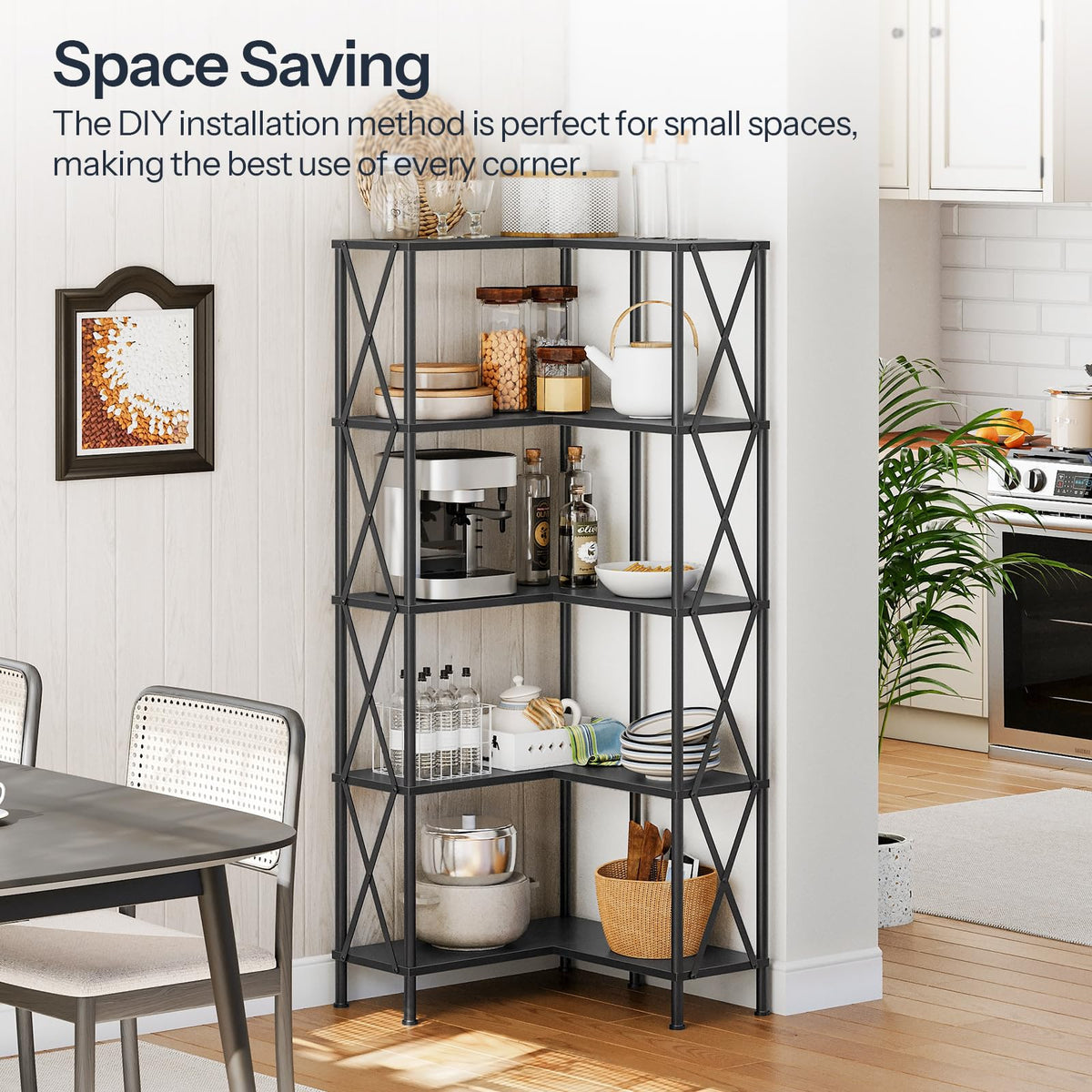 Black 5-Tier L-Shaped Corner Bookshelf E645887
