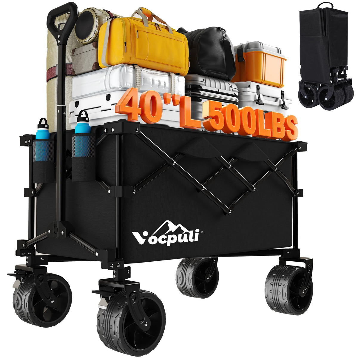 40" Black Collapsible Wagon Cart 500lbs 250L B308