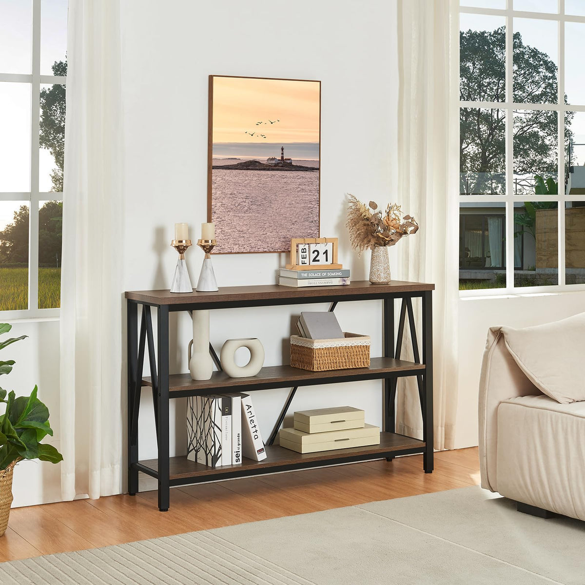 Brown 3 Tier Console Table with Open Shelves F235514