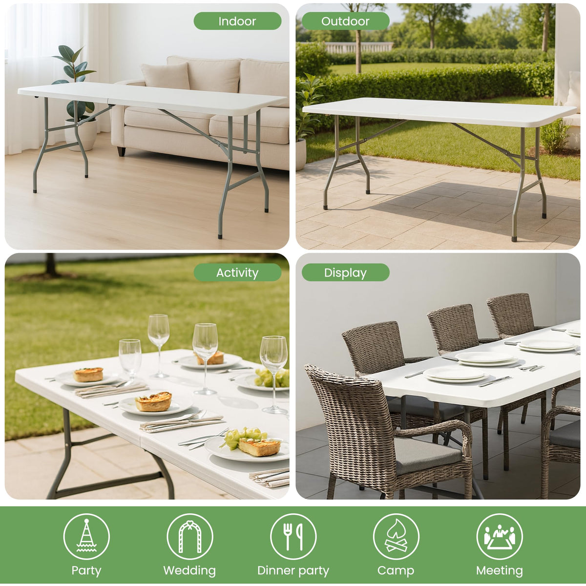 White Plastic Folding Table with Carry Handle I990