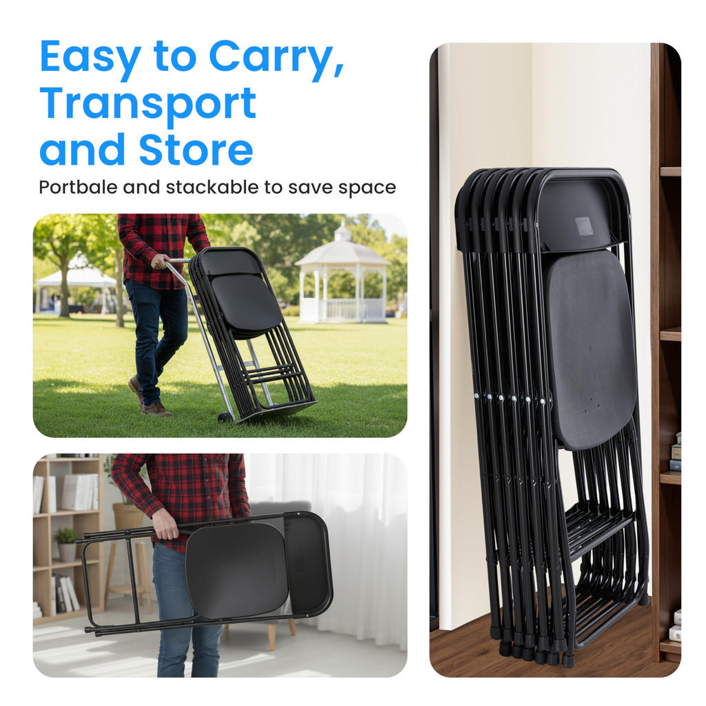 10 Pack Black Plastic Folding Chairs with Metal Frame E4796