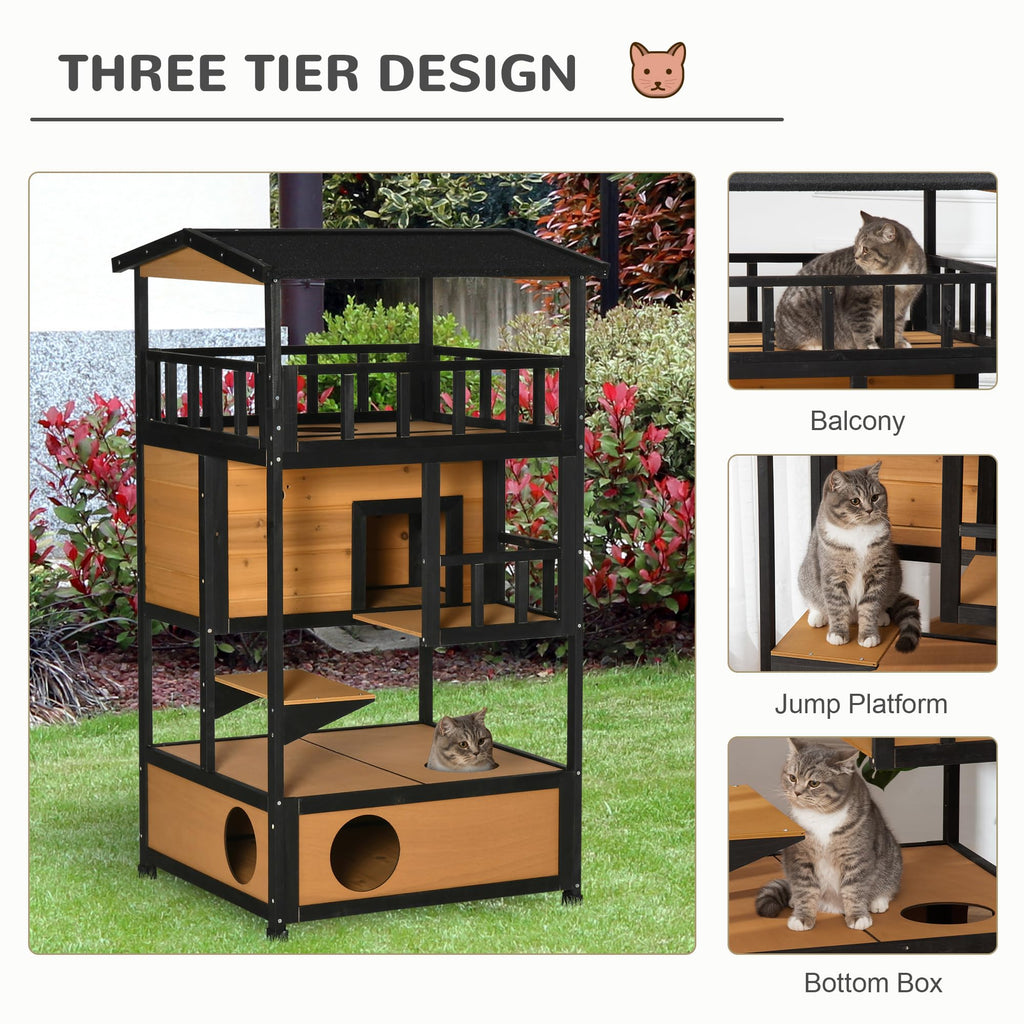 3-Story Wooden Outdoor Cat House with Raised Floor C5923