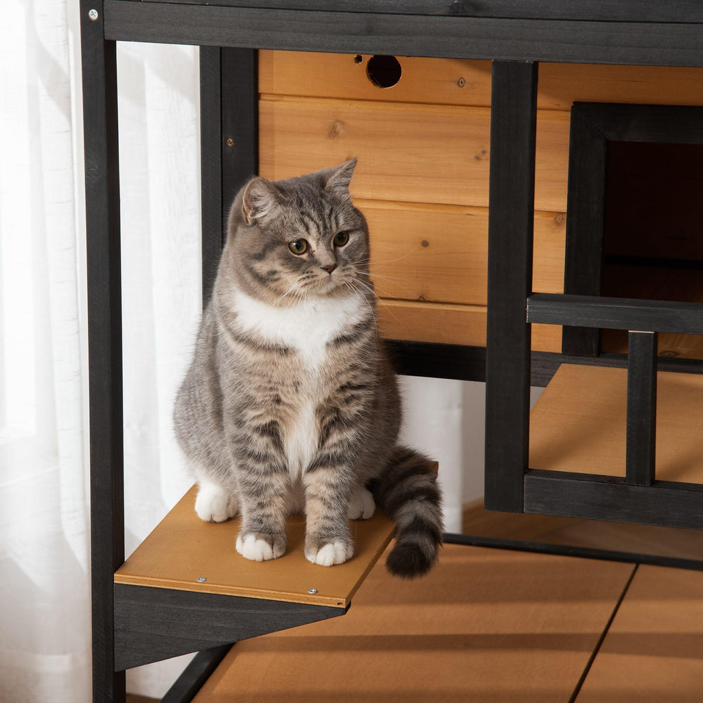 3-Story Wooden Outdoor Cat House with Raised Floor C5923
