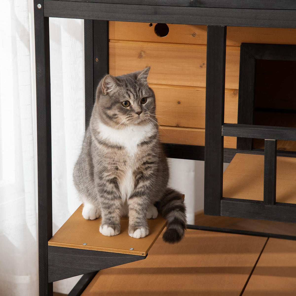 3-Story Wooden Outdoor Cat House with Raised Floor C5923