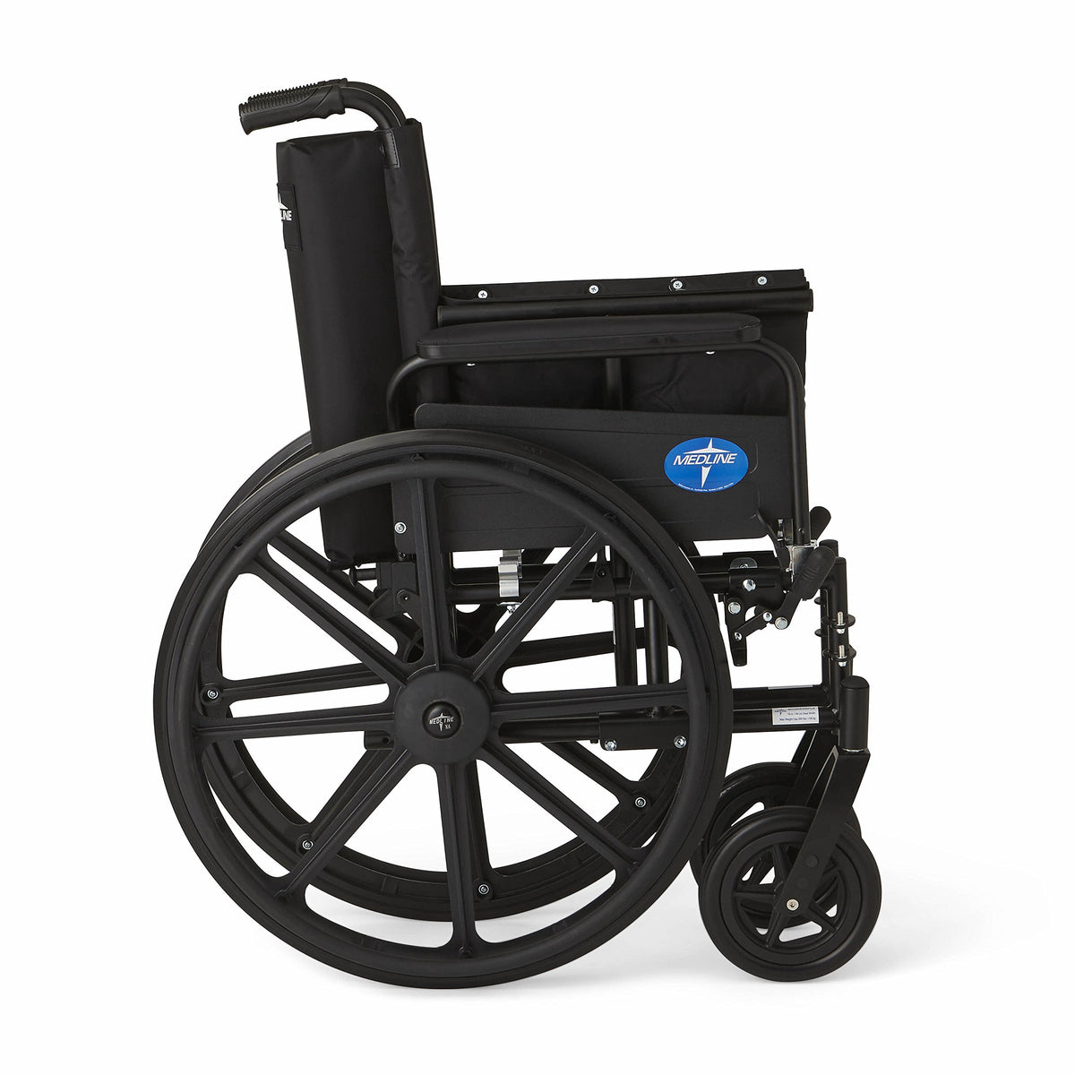 Lightweight Wheelchair with Swing-Back Desk-Length Arms and Elevating Leg Rests A482