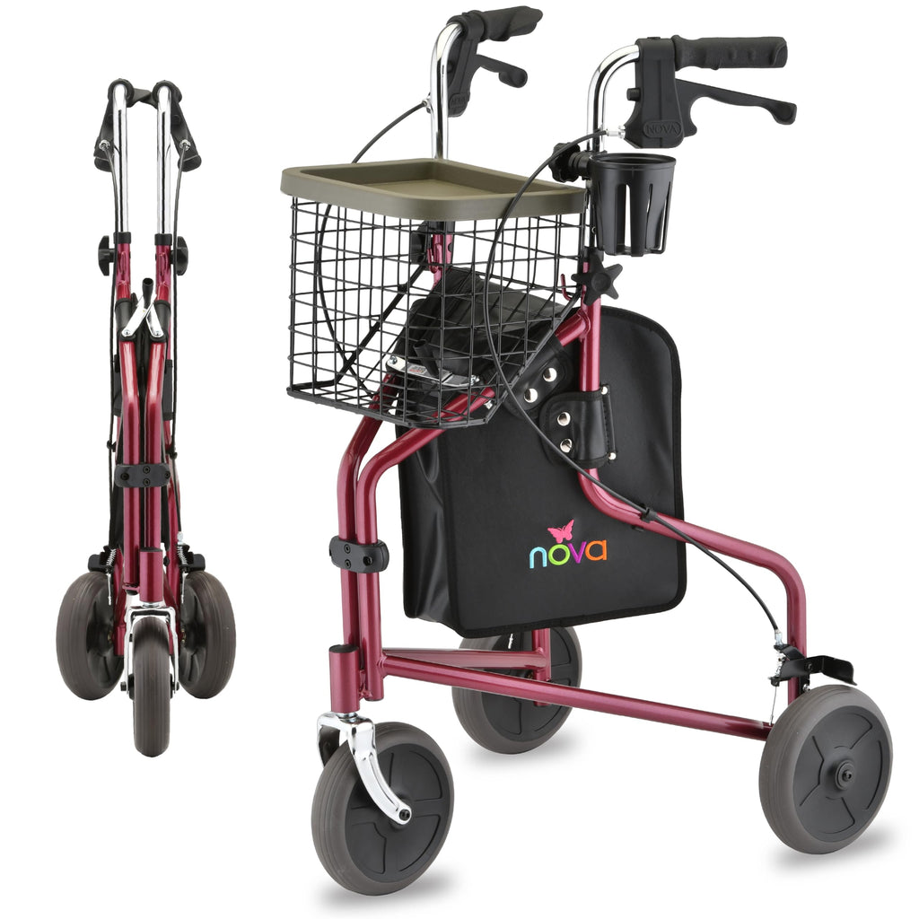 Folding 3-Wheel Walker with Tray Basket Pouch Cup Holder Z78556