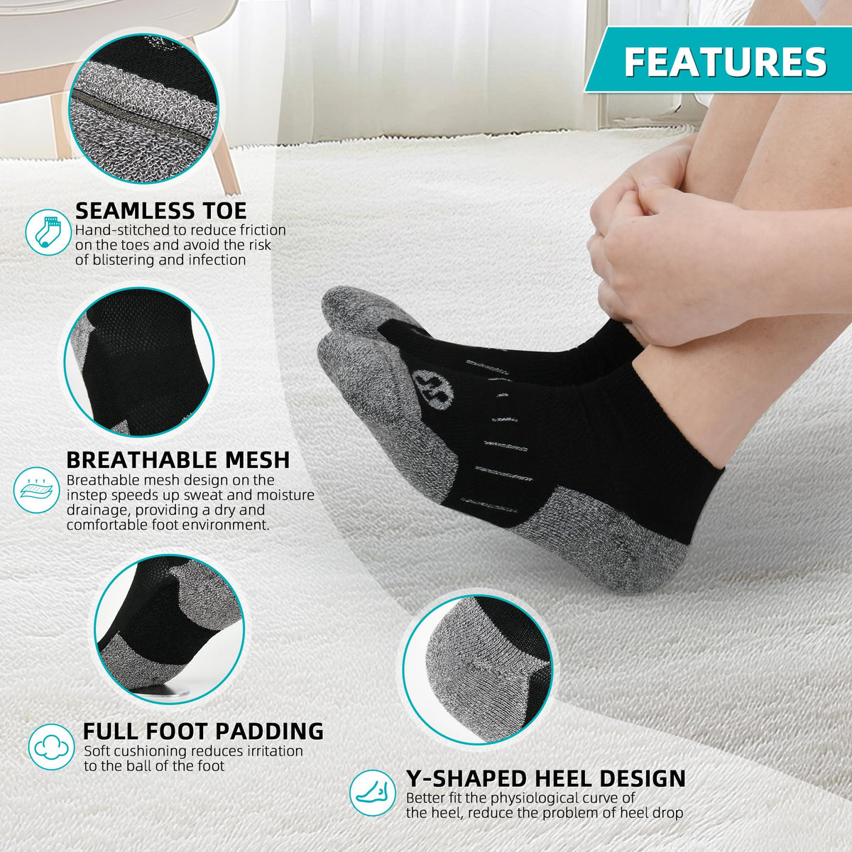 6 Pairs Ankle & 4 Pairs Low Cut Diabetic Socks F9199
