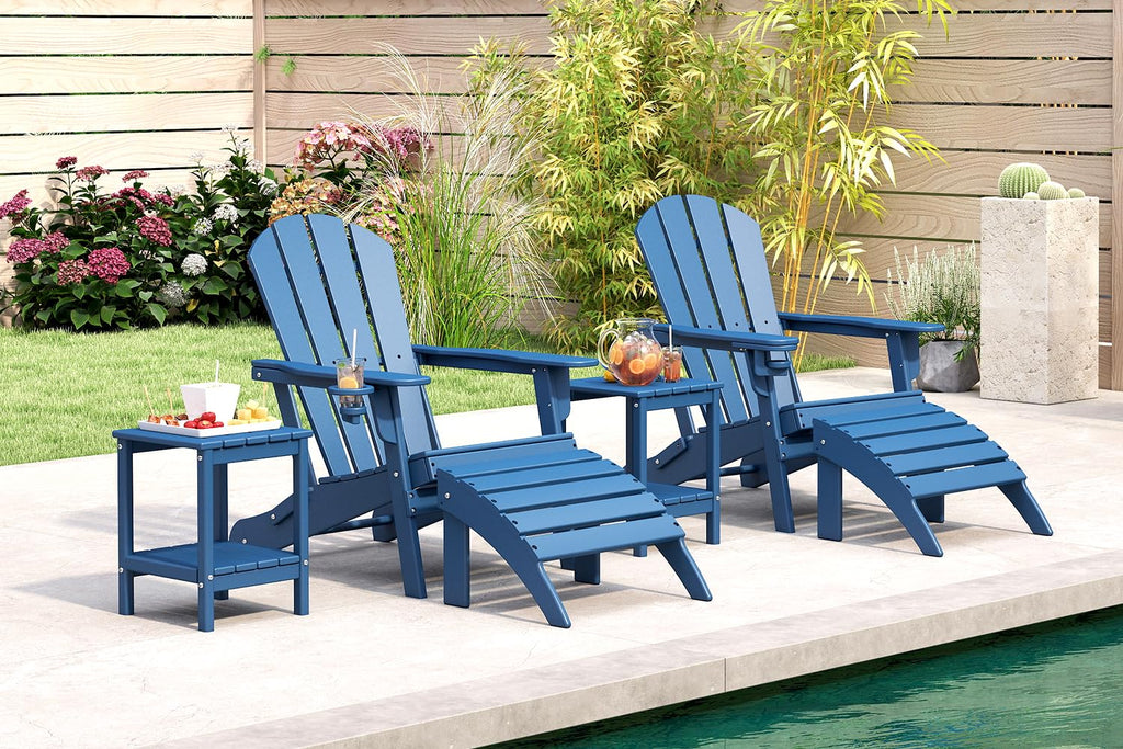 Folding Adirondack Chairs Set of 4 Blue HDPE Plastic J433