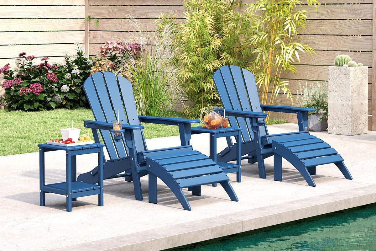 Folding Adirondack Chairs Set of 4 Blue HDPE Plastic J433