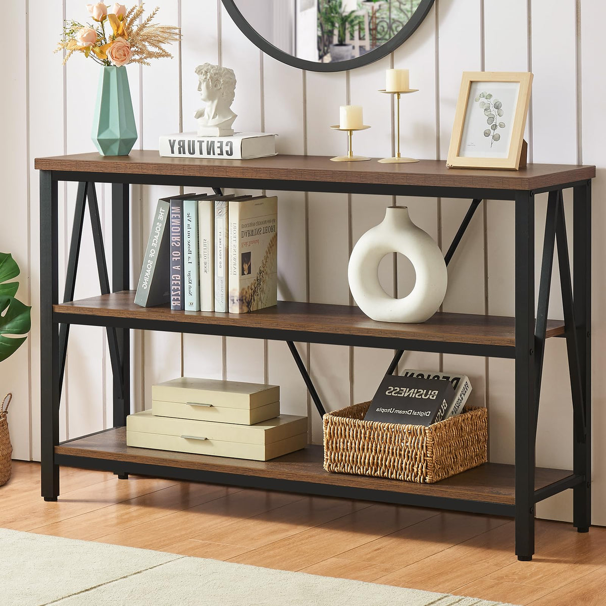 Brown 3 Tier Console Table with Open Shelves F235514