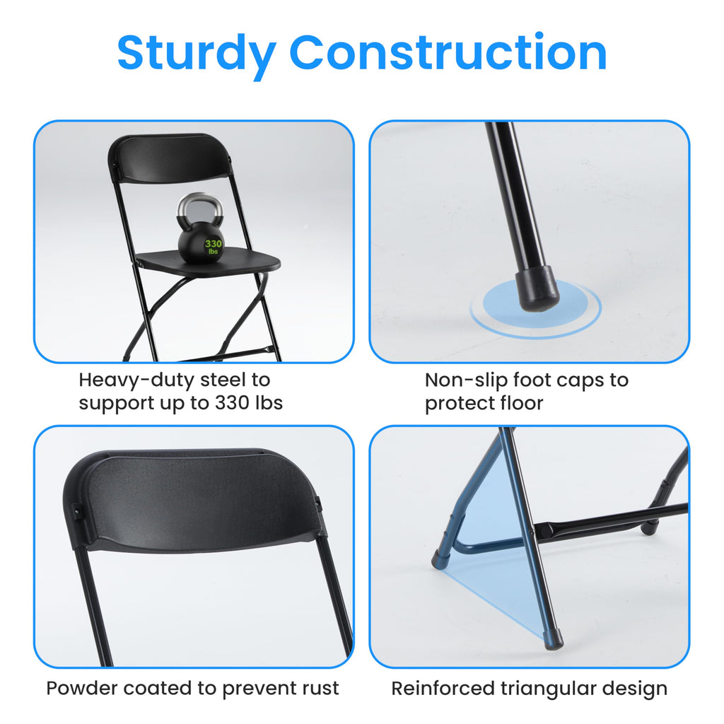 10 Pack Black Plastic Folding Chairs with Metal Frame E4796