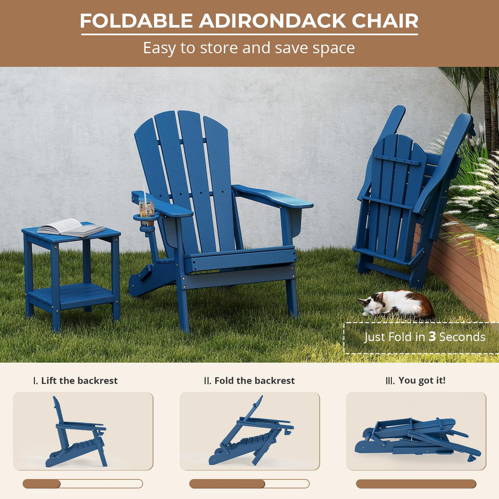 Folding Adirondack Chairs Set of 4 Blue HDPE Plastic J433